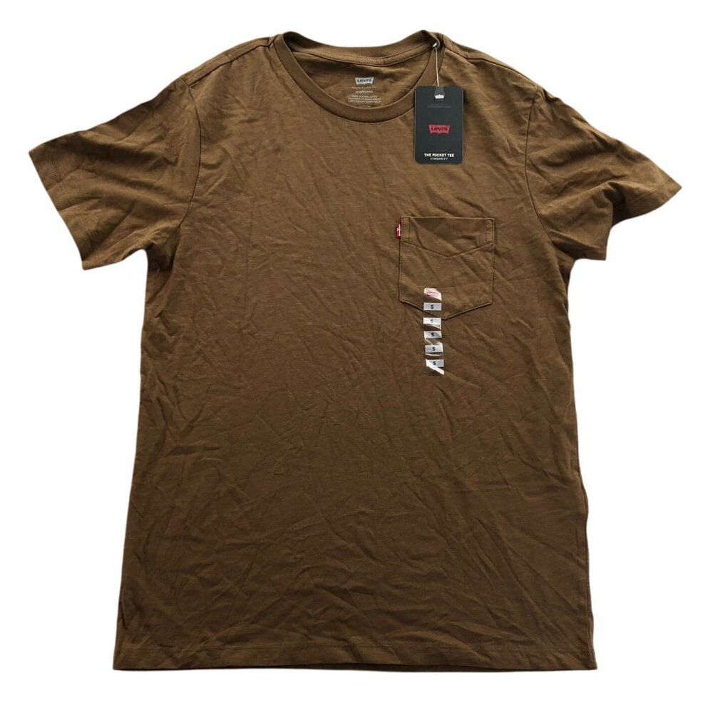 NWT Levis Mens T-Shirt Small Short Sleeve Crew Neck Casual Pocket Tee Brown